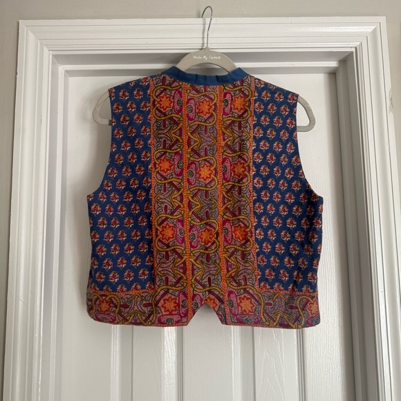 Pondicherri Indian block print vest Medium Large Vintage - Picture 5 of 6
